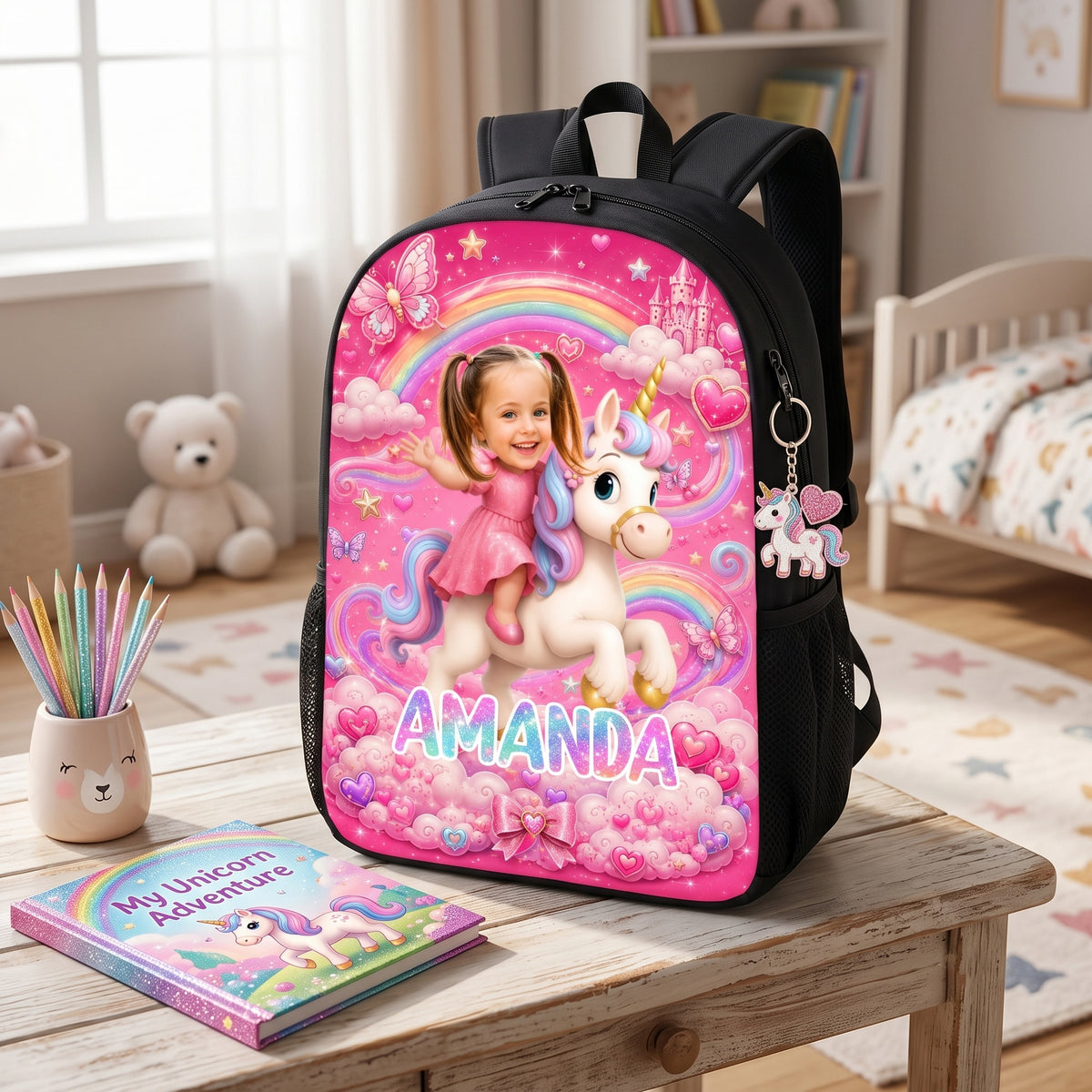 Girls Riding Unicorn - Personalized Backpack - Back to School Gift for Daughters, Granddaughters