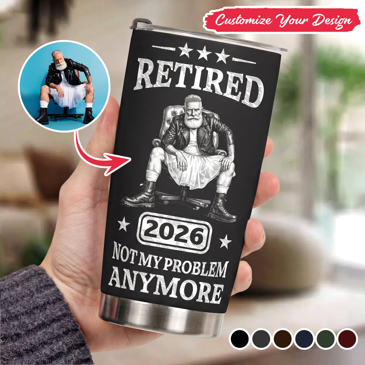 Retired Not My Problem Anymore Custom Photo Sketch Line Art Gift For Coworker, Boss - Personalized Tumbler