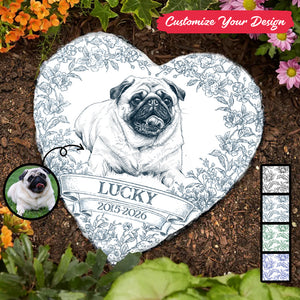 Custom Photo Pencil Sketch Forever Loved Dog Cat Portrait - Personalized Heart Memorial Garden Stone