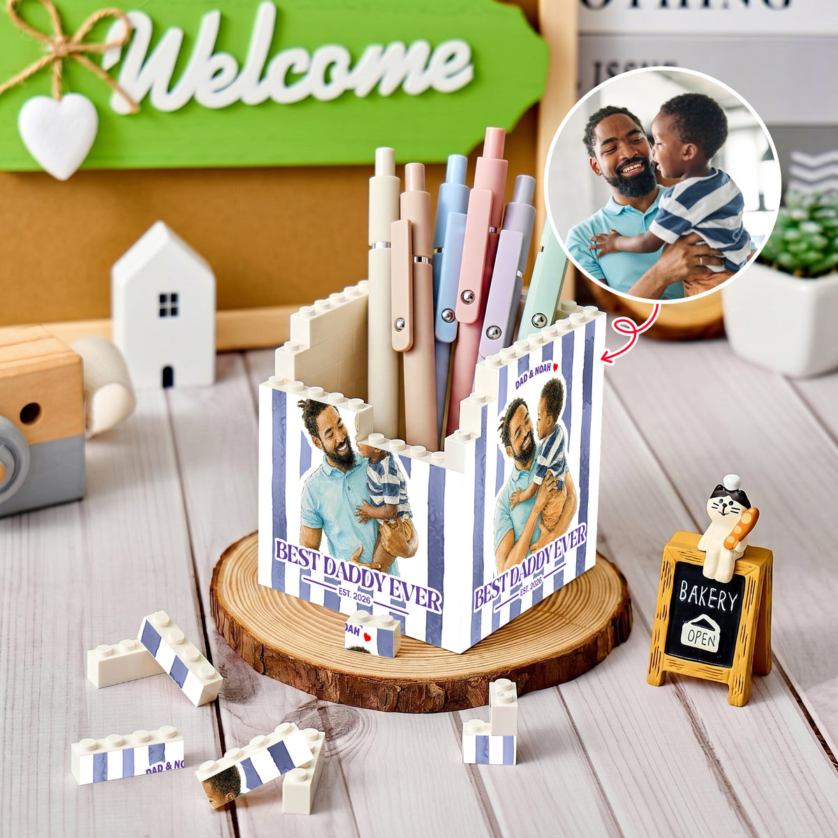 Best Dad Ever Custom Photo - Pen Block Organizer