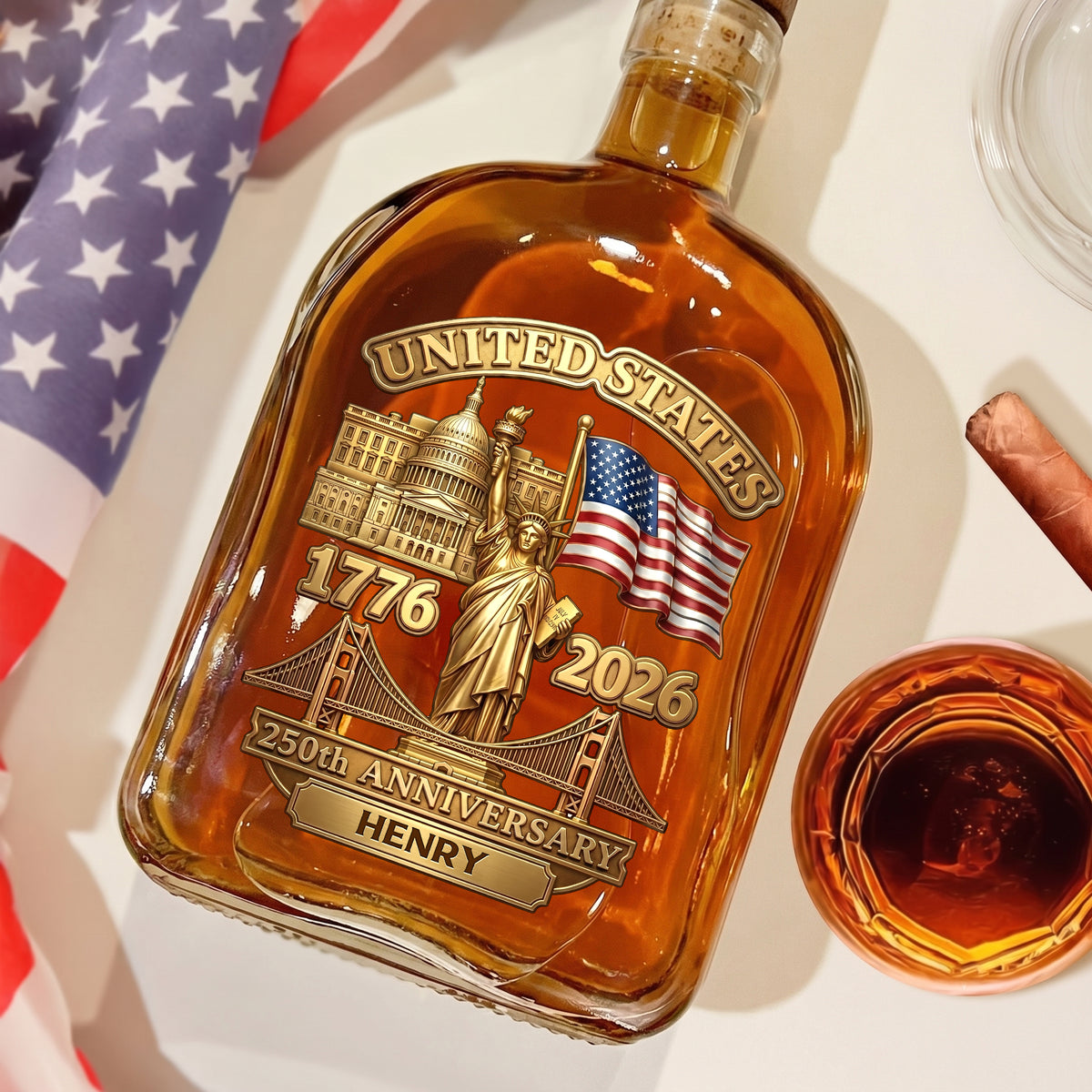 America 250th Anniversary Gifts For Women, Men - Honor The Brave Spirit - Personalized Whiskey Bottle