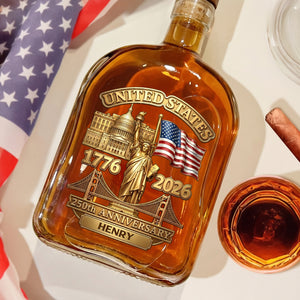 America 250th Anniversary Gifts For Women, Men - Honor The Brave Spirit - Personalized Whiskey Bottle