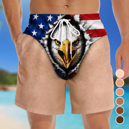 American Eagle Patriotic Men's Swim Trunks - Funny Beach Shorts