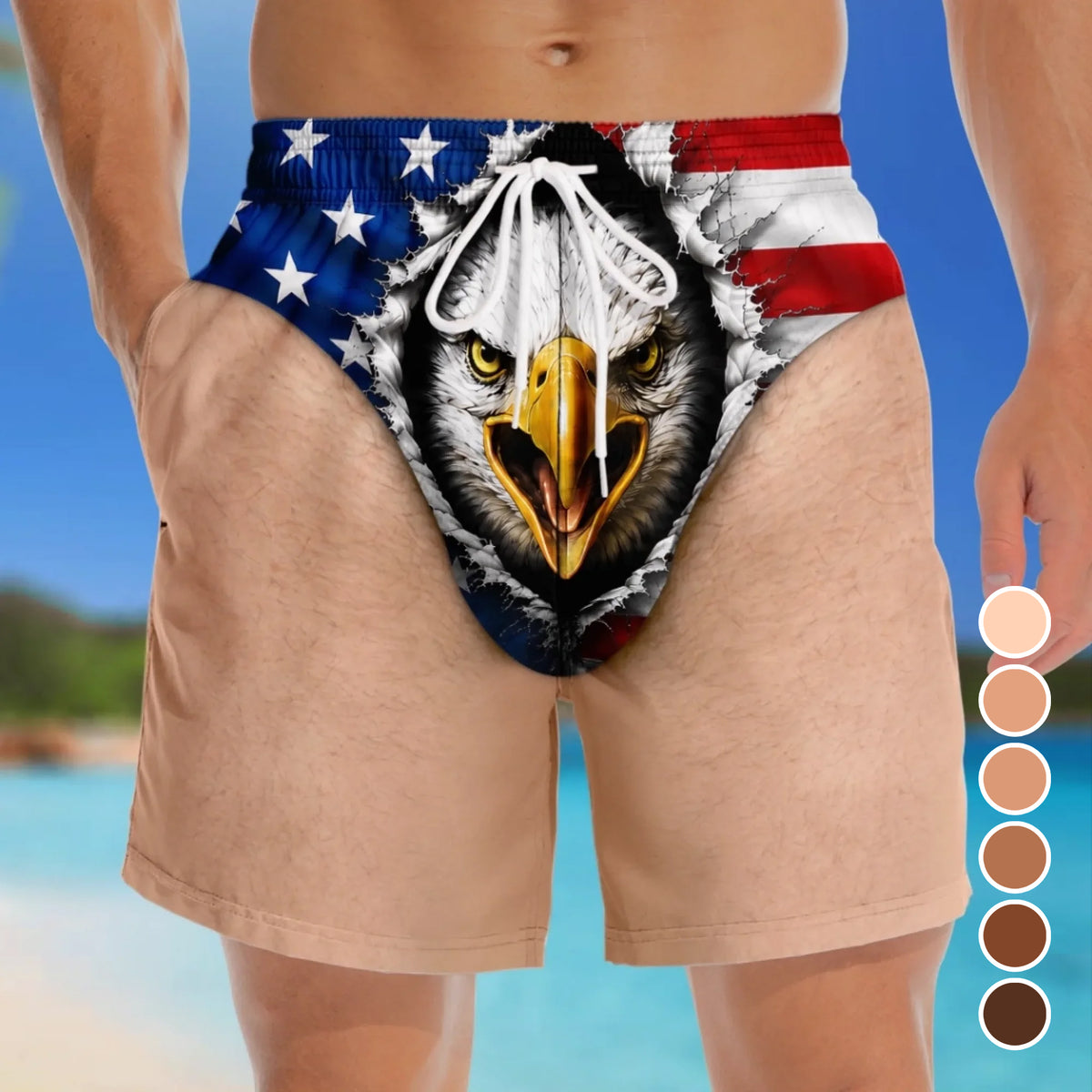 American Eagle Patriotic Men's Swim Trunks - Funny Beach Shorts
