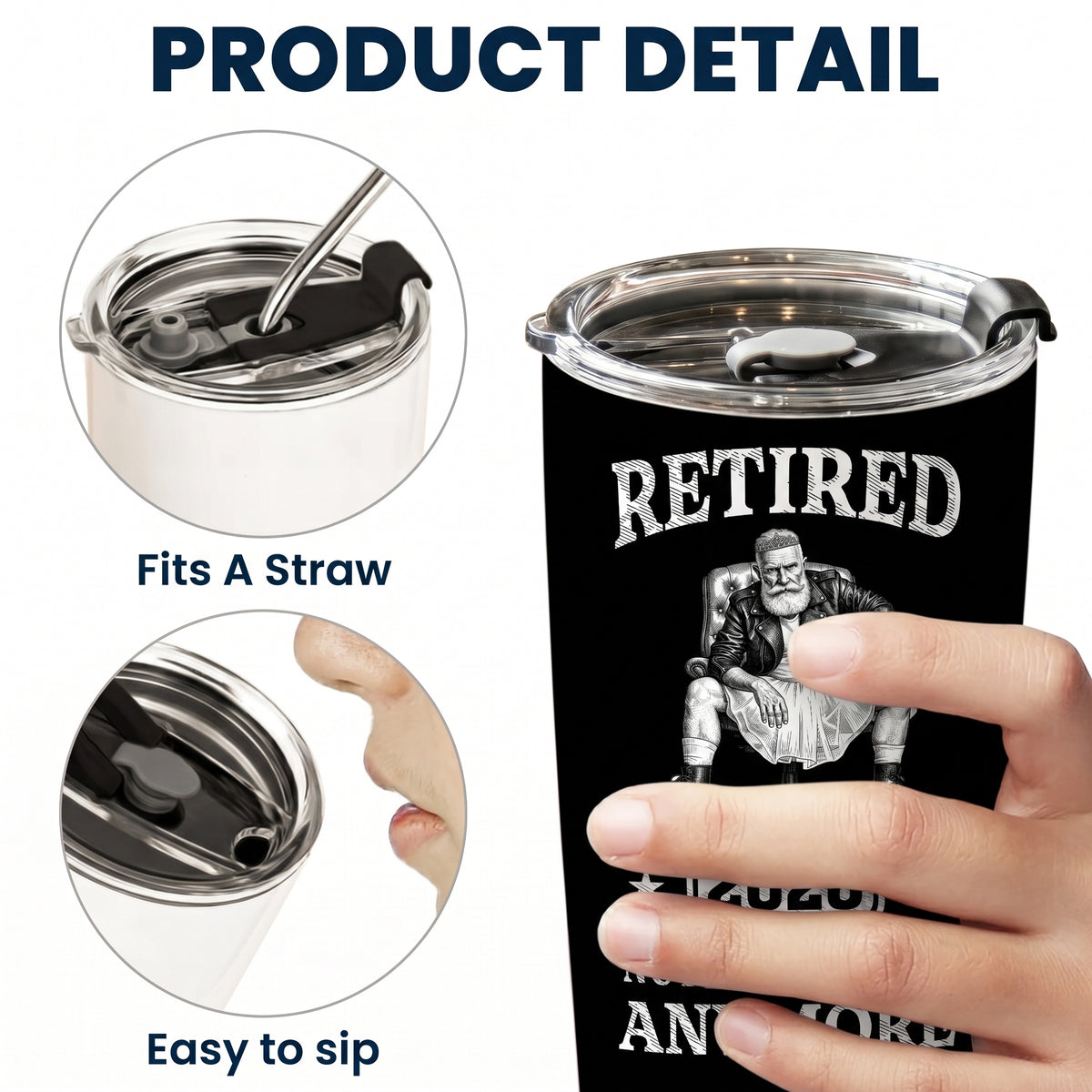 Retired Not My Problem Anymore Custom Photo Sketch Line Art Gift For Coworker, Boss - Personalized Tumbler