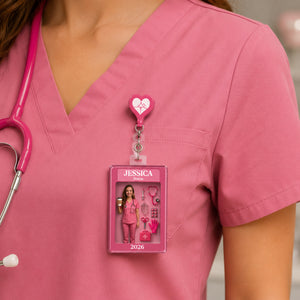 Custom Nurse ID Holder Pink Nurse Gift Healthcare Worker Gift - Personalized Nurse Badge Reel