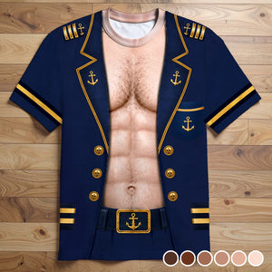 Men’s Funny Cruise Captain Body Graphic T-Shirt, Nautical Sailor Costume Tee
