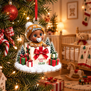 Baby Inside Gift Box Acrylic Ornament - Personalized Baby's First Christmas Ornaments