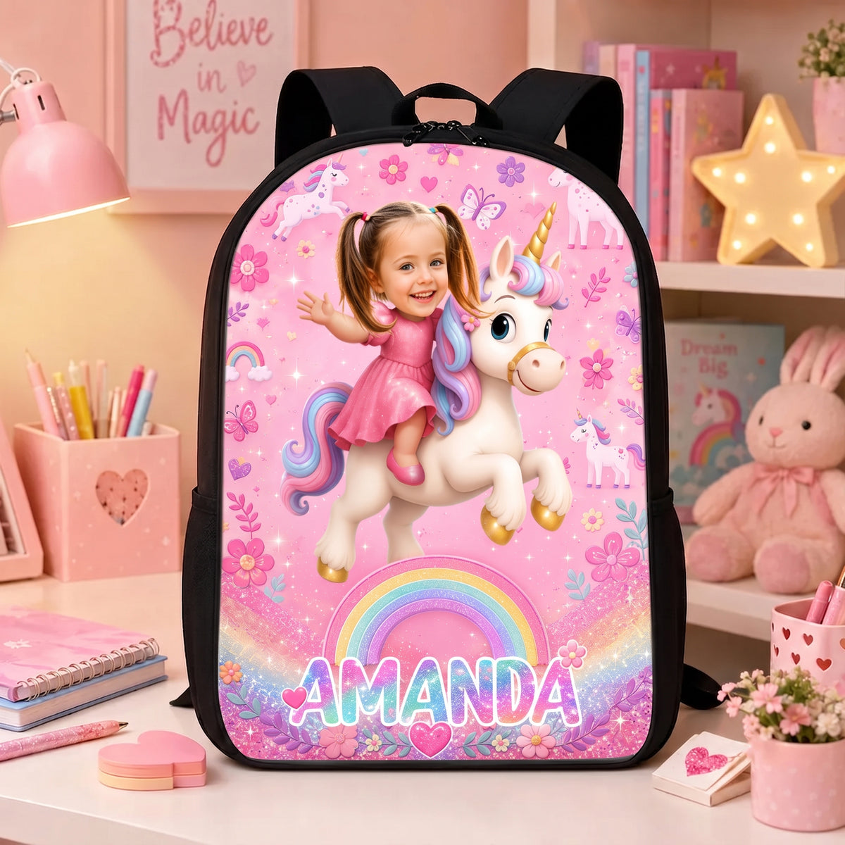 Girls Riding Unicorn - Personalized Backpack - Back to School Gift for Daughters, Granddaughters