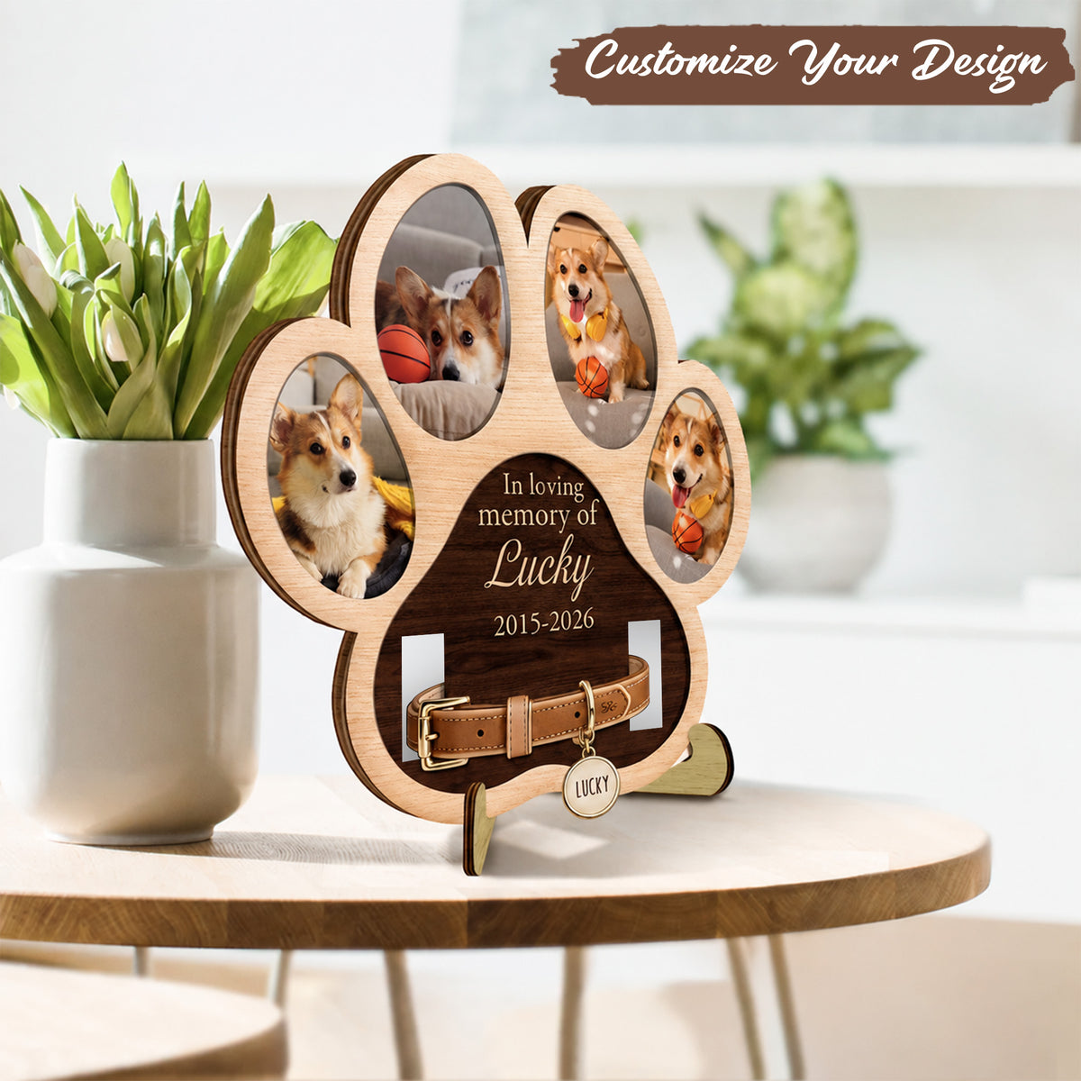 Custom Photo Paw Shape In Loving Memory - Memorial Wooden Frame For Dog Lover, Cat Mom, Pet Loss
