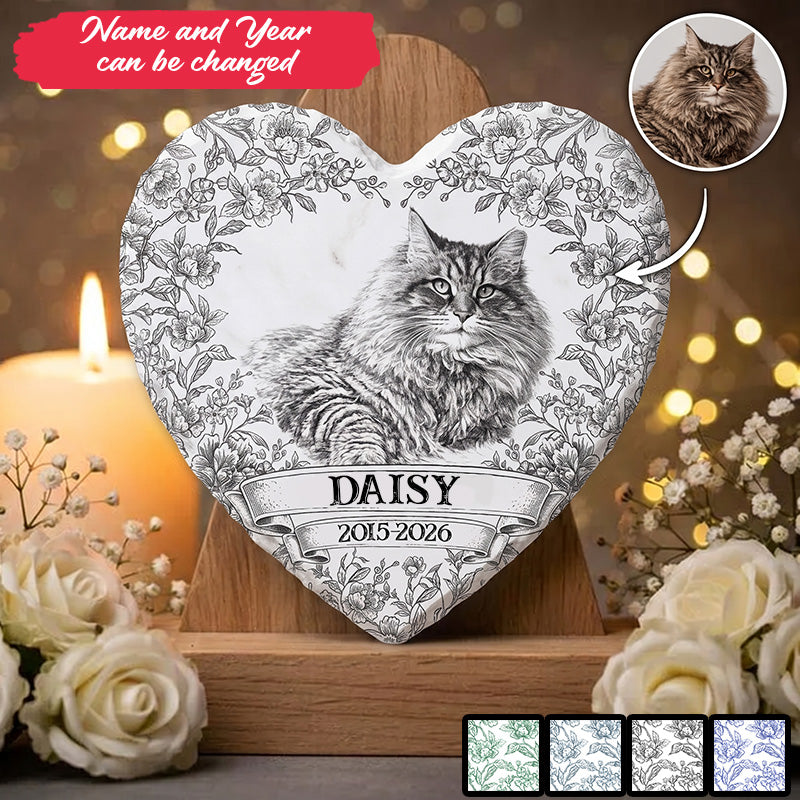 Custom Photo Pencil Sketch Forever Loved Dog Cat Portrait - Personalized Heart Memorial Garden Stone
