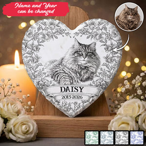 Custom Photo Pencil Sketch Forever Loved Dog Cat Portrait - Personalized Heart Memorial Garden Stone