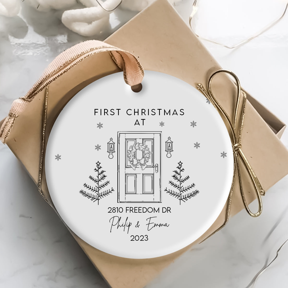 New Home With Christmas Door - Personalized Ornament - Christmas Gift