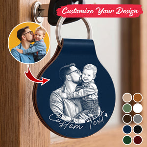 Custom Photo Pencil Sketch Best Dad Ever - Personalized Custom Shaped Leather Keychain