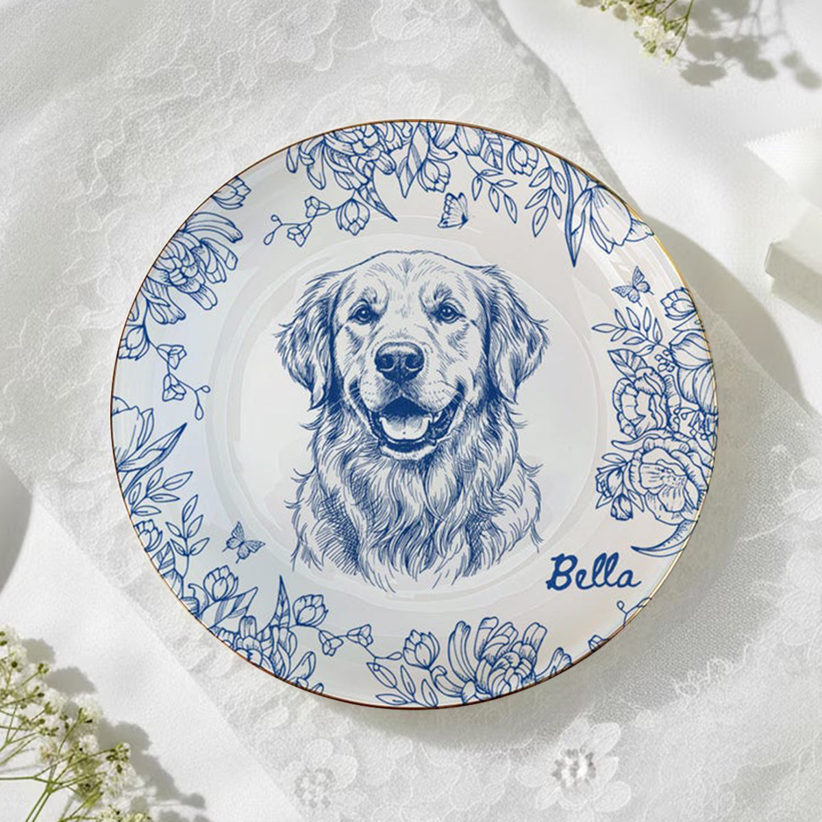 Custom Pet Jewelry Dish, Pet Memorial Jewelry Dish, Custom Dog Cat Portrait Ring Dish, Toile De Jouy Pet Ring Dish, Gift For Pet Owner