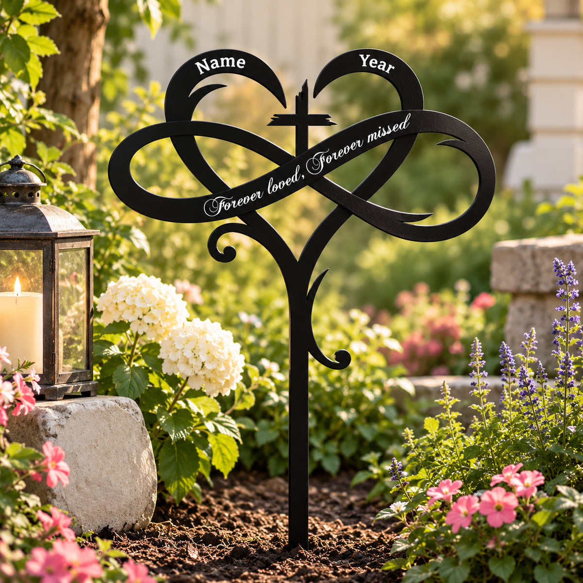 Infinity Heart Memorial Metal Garden Stake - Personalized Memorial Gifts