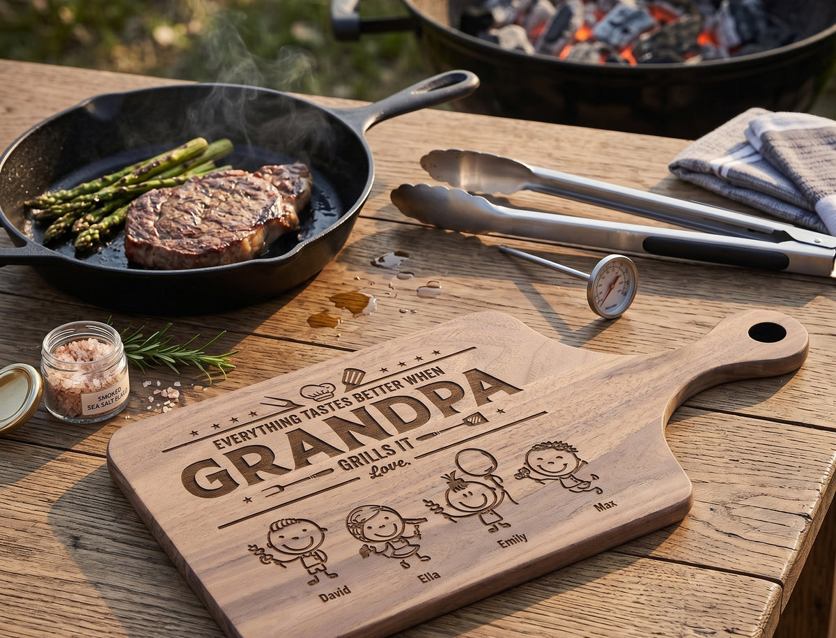 Father's Day Gifts, Everything Tastes Better When Grandpa, Dad Grills It - Father's Day Gift - Personalized Cutting Board