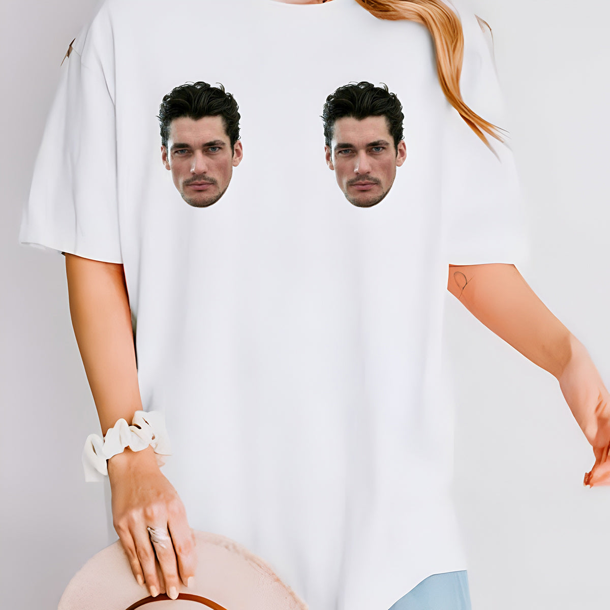 Funny Custom Face Chest Print T-Shirt