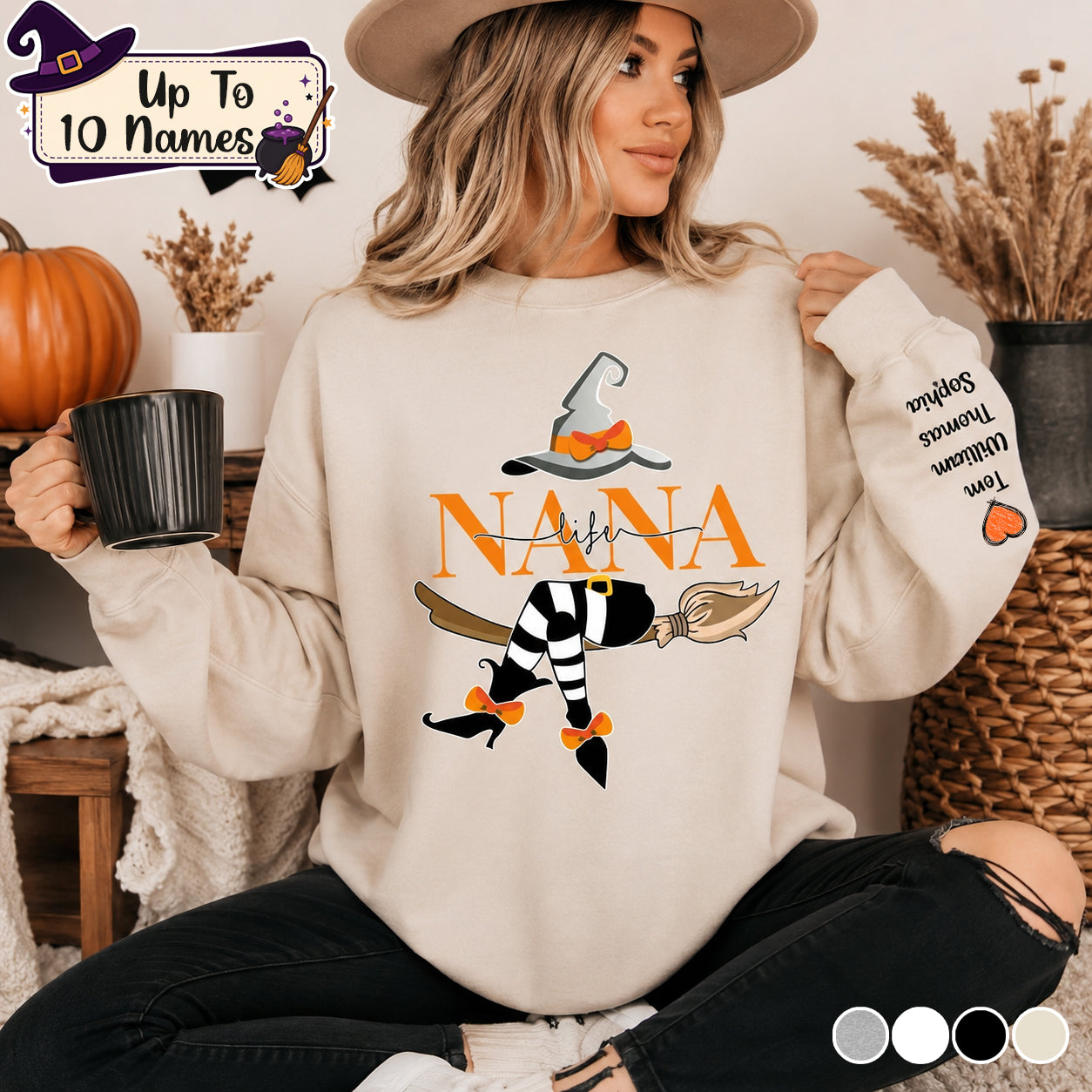 Grandma Life Witch Sweatshirt, Custom Grandma & Kids Halloween, Gift For Grandma Sweatshirt