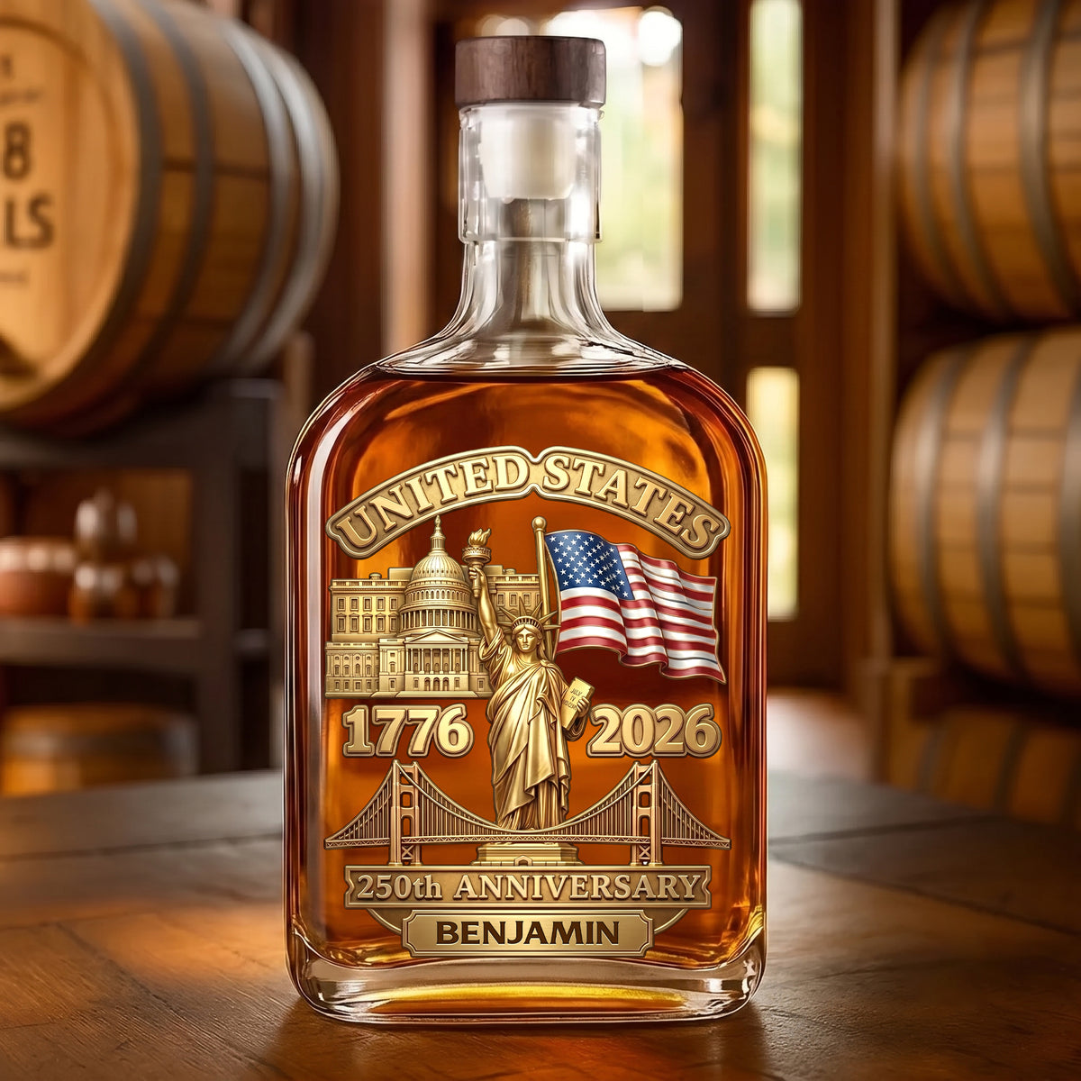 America 250th Anniversary Gifts For Women, Men - Honor The Brave Spirit - Personalized Whiskey Bottle