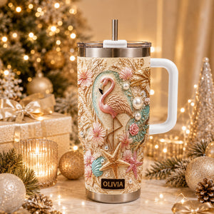 Coastal Love Flamingo Pink Beach Bliss - Personalized 40oz Stainless Steel Tumbler