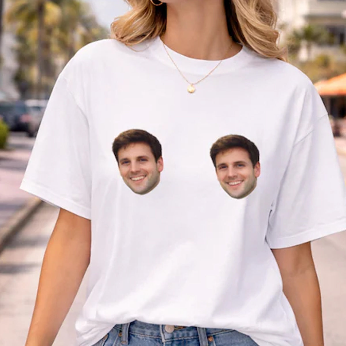 Funny Custom Face Chest Print T-Shirt