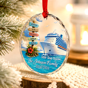 Voice of the Sea Family Cruise Christmas Glass Ornament - Personalizd Travel Gifts