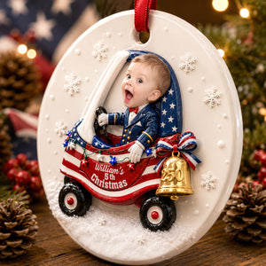 Custom Cute Face Baby First Christmas 250th Anniversary Ornament - Real 3D Raised Ornament