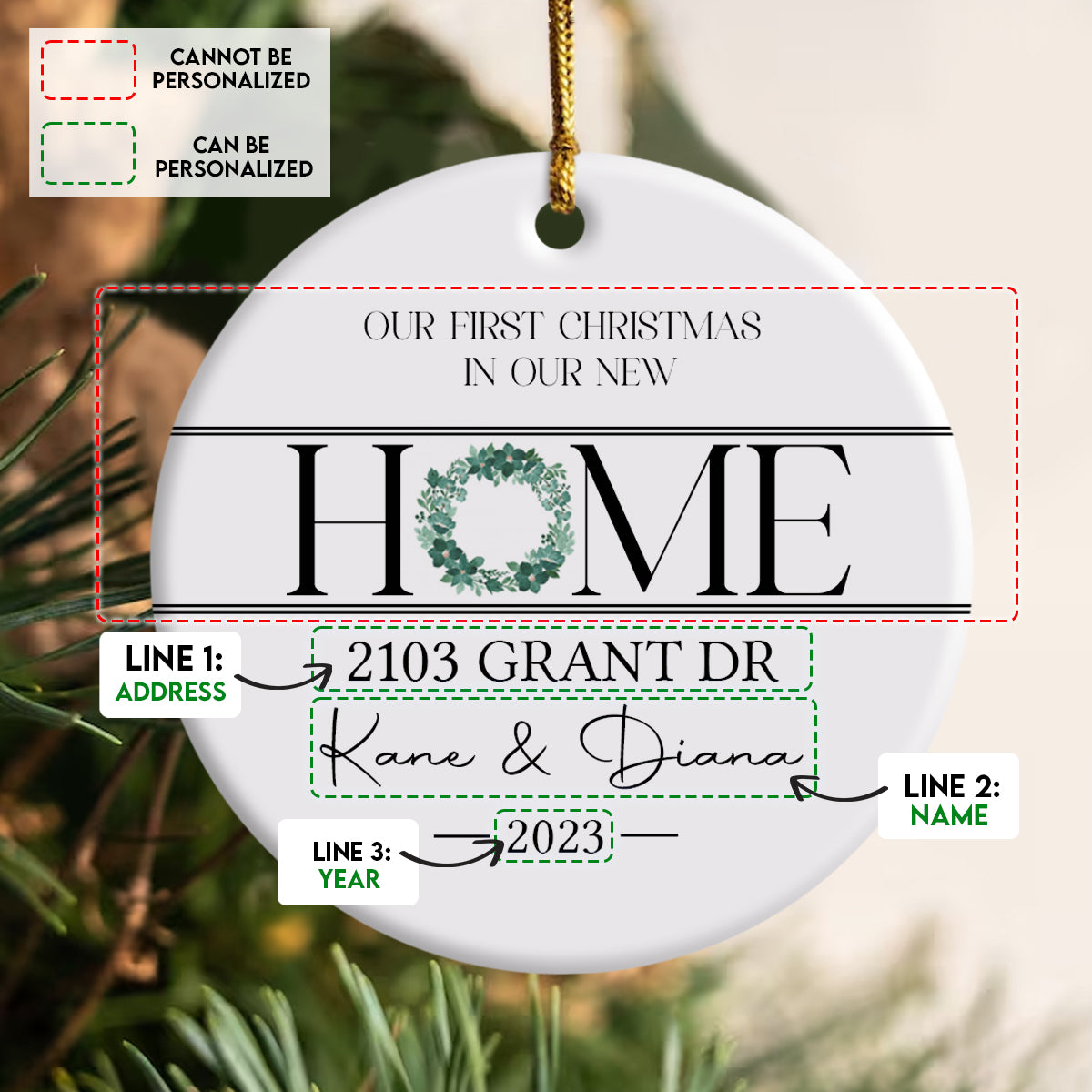 New Home Christmas Wreath - Personalized Ornament - Christmas Gift