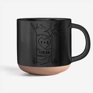 Personalized Engraved Couple Pottery Mug - Wedding Gift, Custom Heart Tree Couple Mug