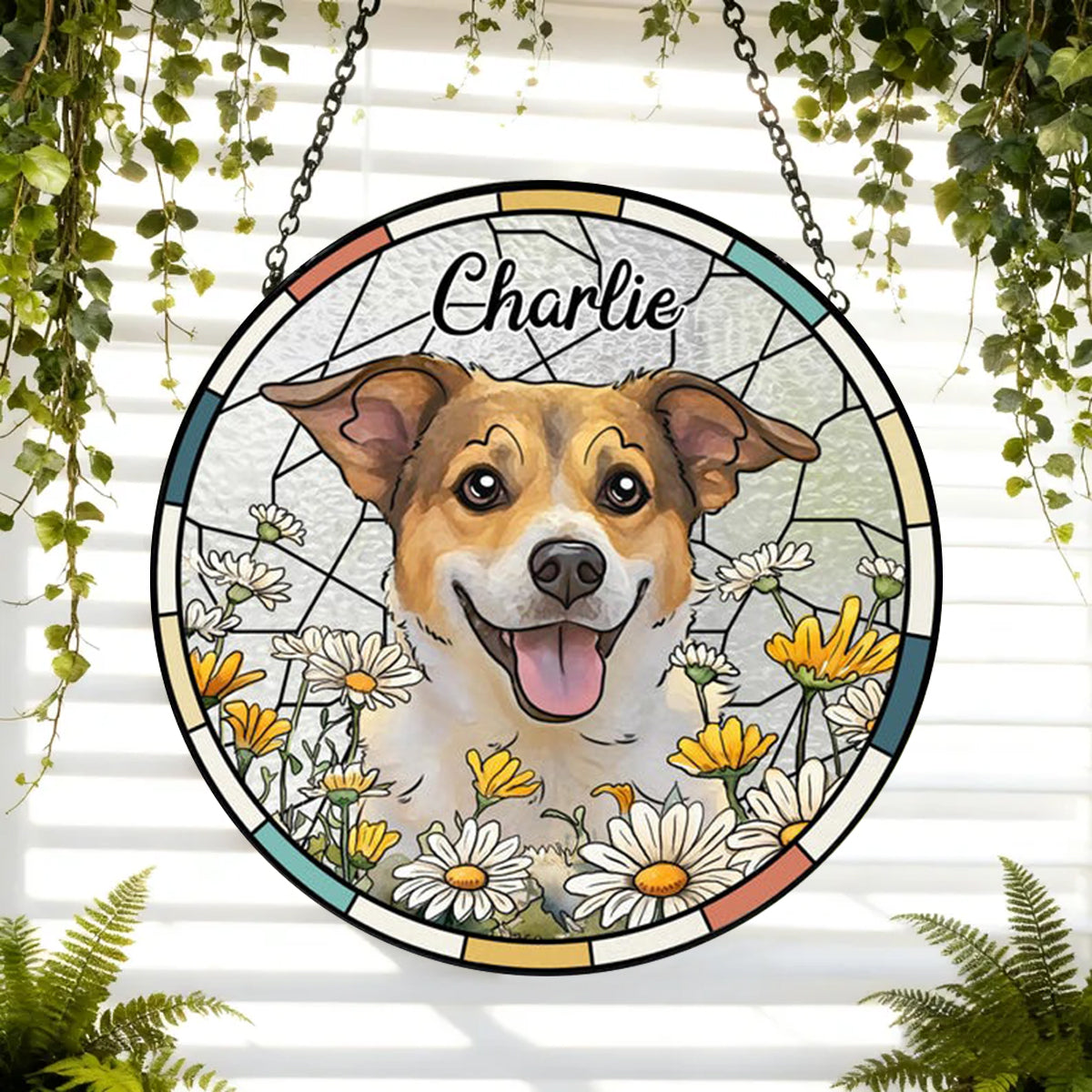 Custom Pet Stained Glass Suncatcher, Personalized Dog Memorial Portrait Suncatcher, Dog Cat Loss Glass Suncatcher, Pet Memorial Gift