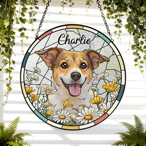 Custom Pet Stained Glass Suncatcher, Personalized Dog Memorial Portrait Suncatcher, Dog Cat Loss Glass Suncatcher, Pet Memorial Gift
