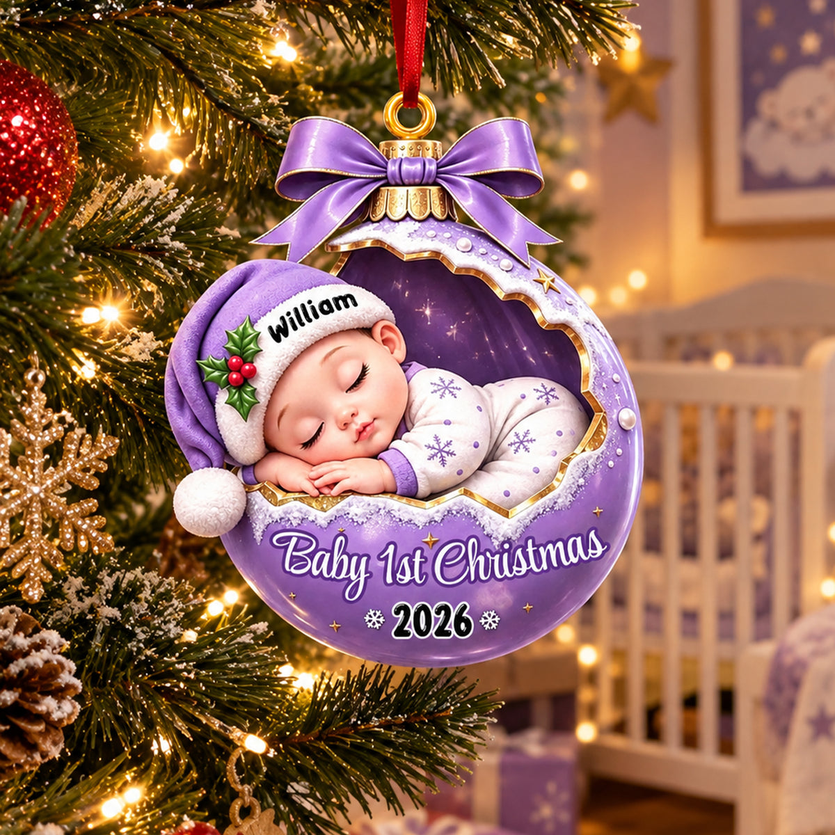 Sleeping Baby Christmas Love 2026 - Real 3D Raised Ornament