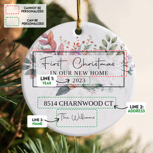 Flower First Christmas New Home - Personalized Ornament - Christmas Gift