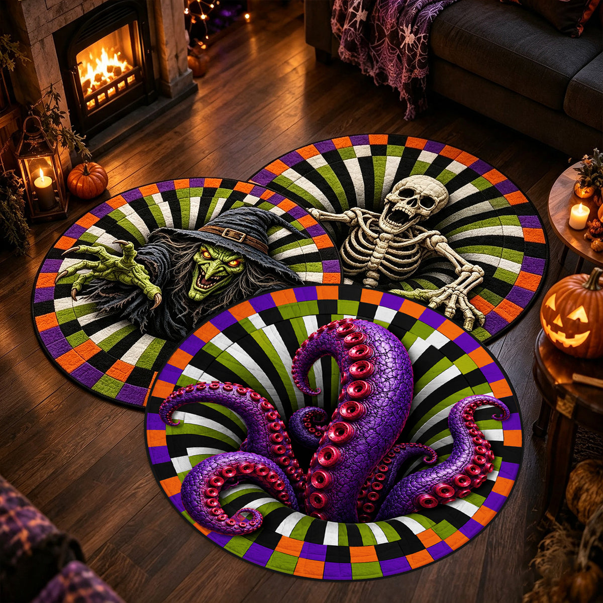 Custom 3D Skeleton Vortex Rug - Personalized Spooky Halloween Decor - Spooky Season