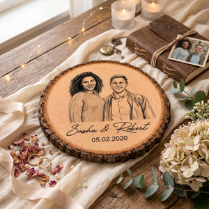 Sketch Style Couple Forever Love Custom Photo - Personalized Wooden Plaque - Anniversary Gift, Wedding Gift For Couple