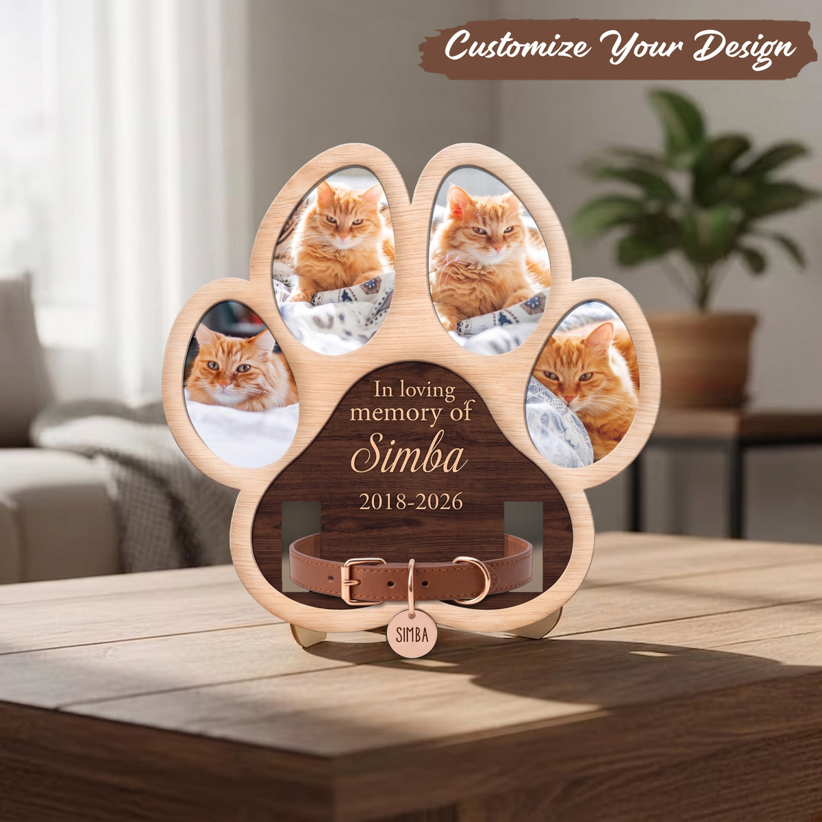 Custom Photo Paw Shape In Loving Memory - Memorial Wooden Frame For Dog Lover, Cat Mom, Pet Loss