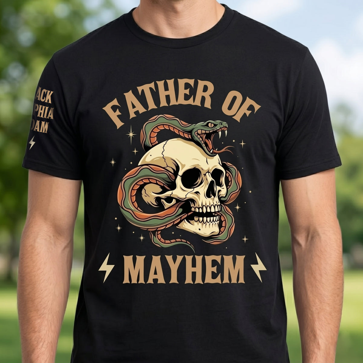 Father Of Mayhem - Personalized Custom Shirt With Design On Sleeve