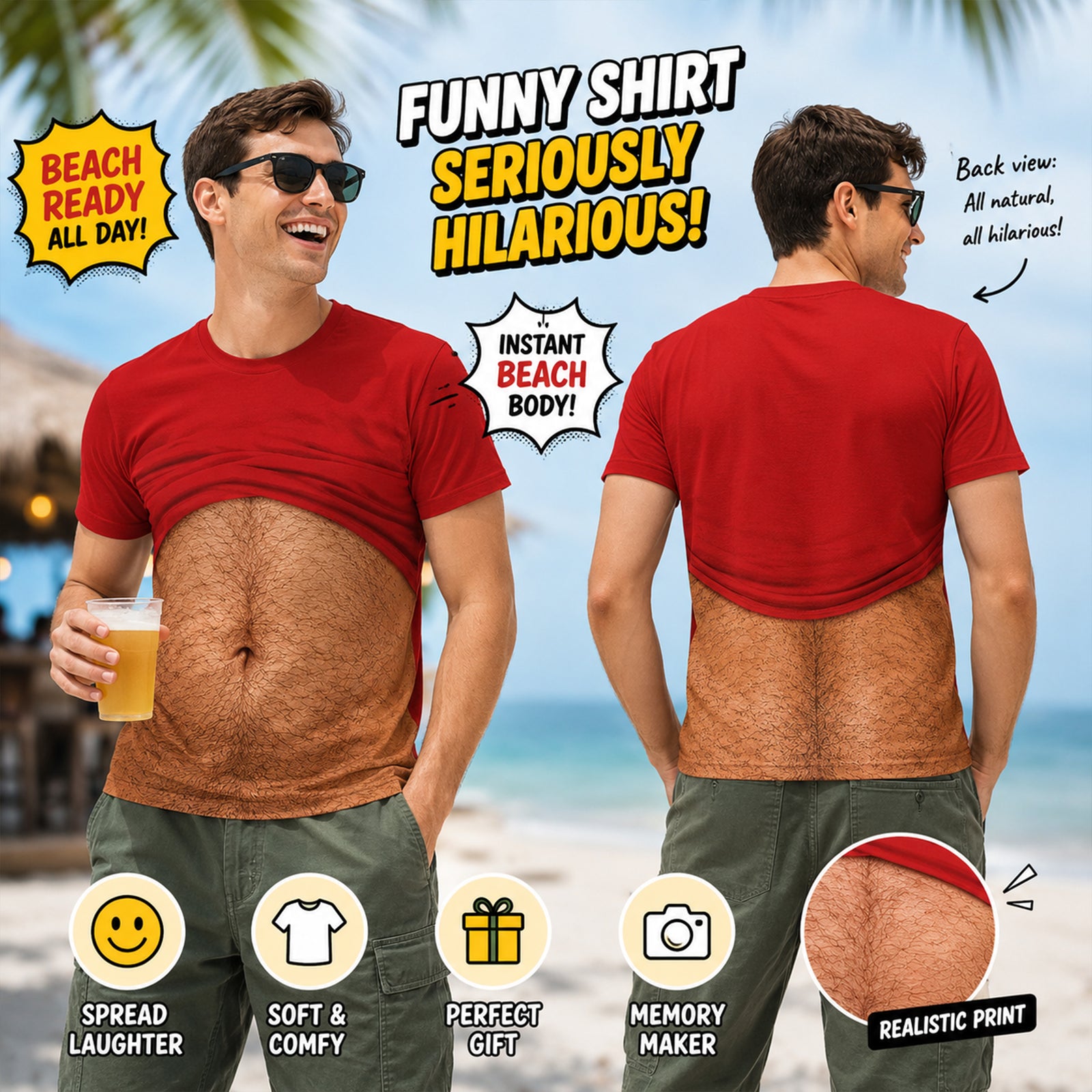 3D Funny Hairy Body - Personalized Full Print T Shirt