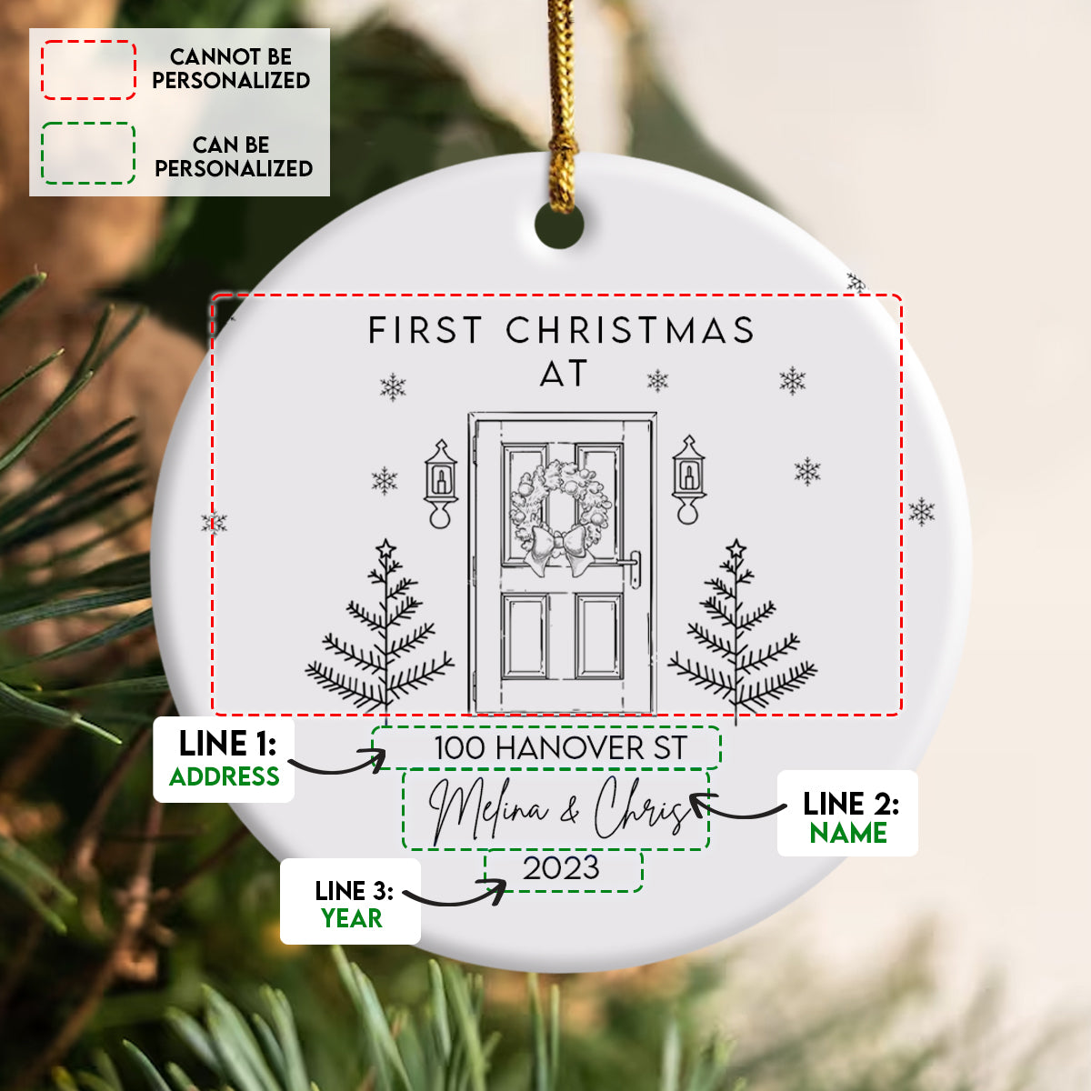 New Home With Christmas Door - Personalized Ornament - Christmas Gift