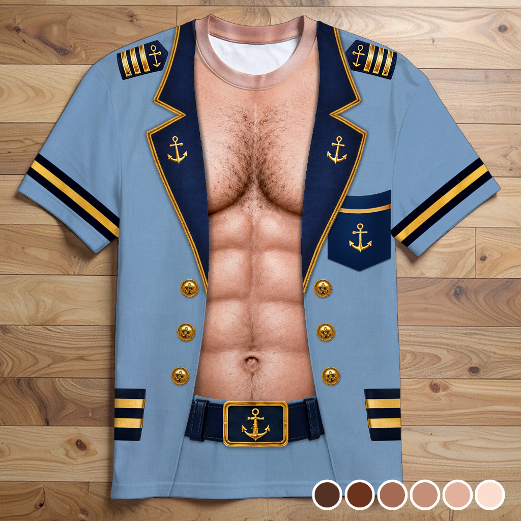 Men’s Funny Cruise Captain Body Graphic T-Shirt, Nautical Sailor Costume Tee
