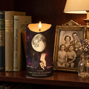 Lost Loved One Holding Hands Moon Phase - Personalized LED Candle - Memorial Gift, Remembrance Keepsake