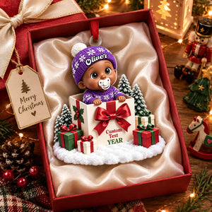 Baby Inside Gift Box Acrylic Ornament - Personalized Baby's First Christmas Ornaments