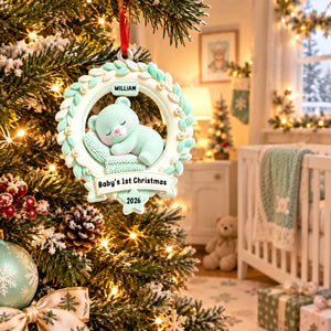 Baby’s First Christmas Teddy Wreath Ornament - Real 3D Raised Ornament