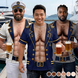 Men’s Funny Cruise Captain Body Graphic T-Shirt, Nautical Sailor Costume Tee
