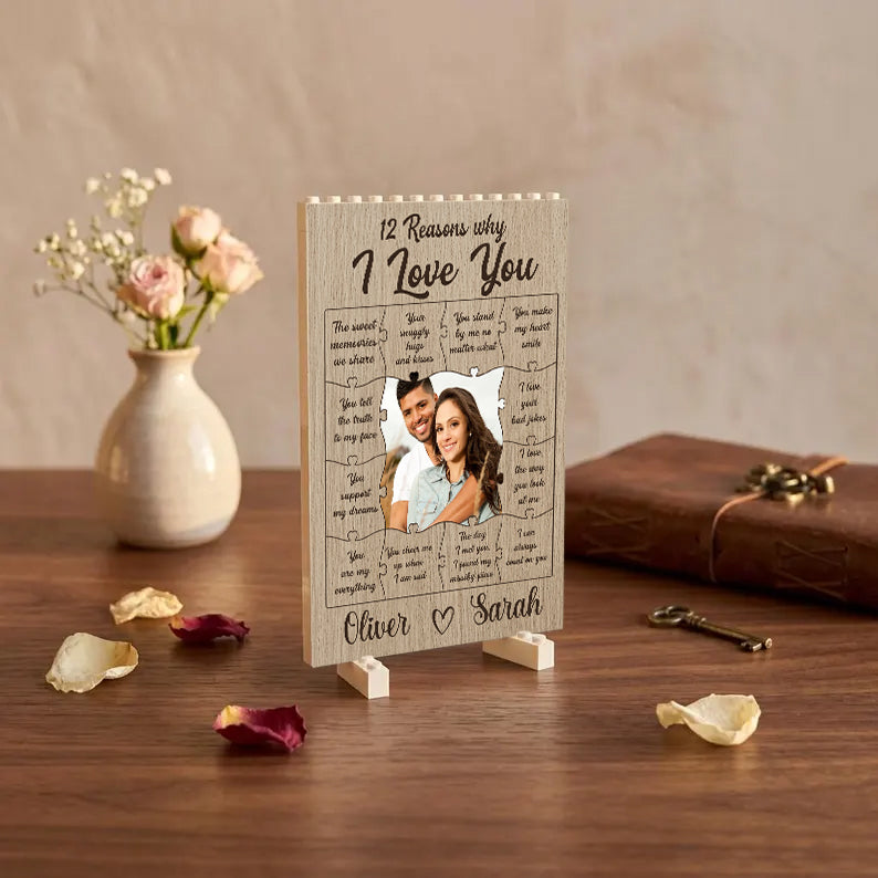12 Reasons Why I Love You - Personalized Upload Photo Building Block Puzzle For Couple Anniversary