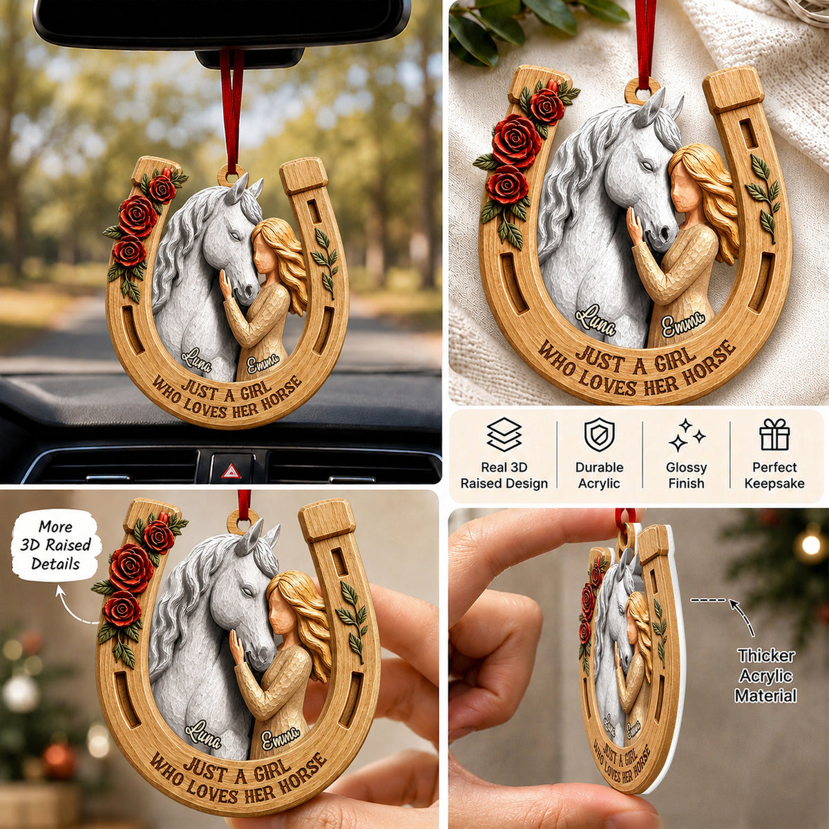 Just A Girl Who Loves Her Horses 3D Ornament - Personalized Gifts for Horse Lovers