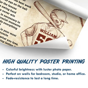 Baseball Life Lessons - Upload Photo Pencil Sketch Poster For Baseball Kids Lovers
