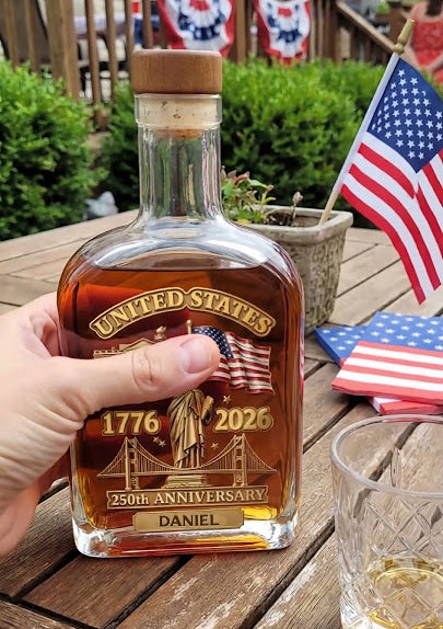 America 250th Anniversary Gifts For Women, Men - Honor The Brave Spirit - Personalized Whiskey Bottle