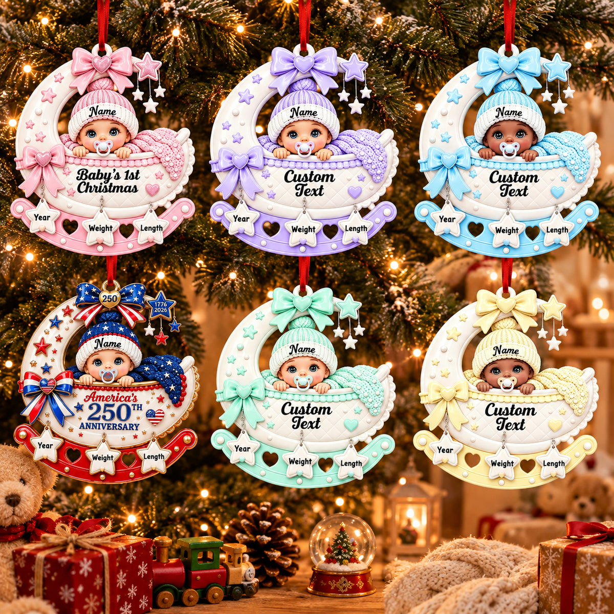 Baby’s 1st Christmas Cradle 250th Anniversary - Real 3D Raised Ornament